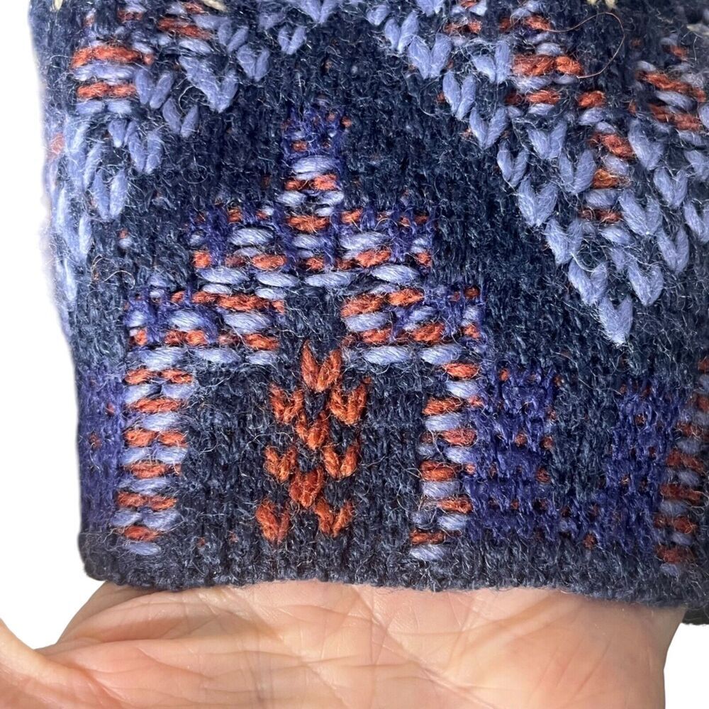 Lucky Brand Open Cardigan Knit Sweater L Wool Blend Aztec Chevron Print Blue - Picture 4 of 7